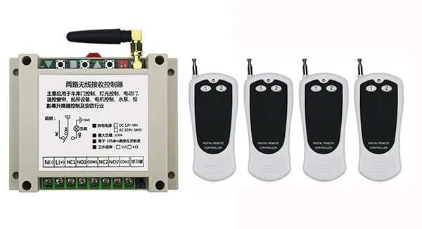 

DC12V 24V 36V 48V 2CH 500m Long Range RF Wireless Remote Control Switch System Transmitter+Receiver,315/433 MHZ /lamp/ window