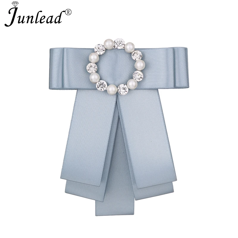 

Junlead Latest design Brosches Neck ties Multilayered Ribbon Fabric brooch Crystal Bow Brooch pin for women shirt clothing Dress