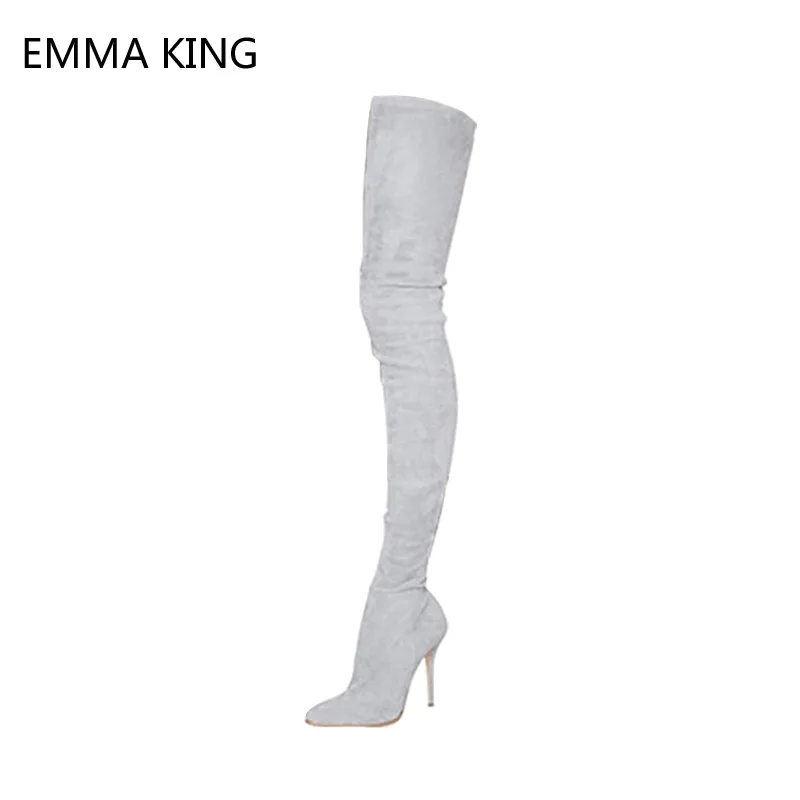 

2018 Fashion Over the Knee Boots Black Winter Shoes Stretch Slim Women Long Boots Gray High Heels Shoes Woman Thigh High Boots