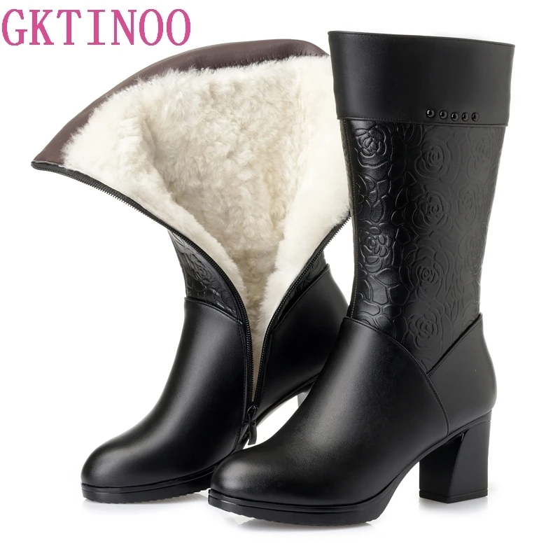 GKTINOO/зимние сапоги; Теплая обувь с мехом внутри; женская обувь из натуральной кожи на высоком каблуке; зимние сапоги на платформе; обувь; botas