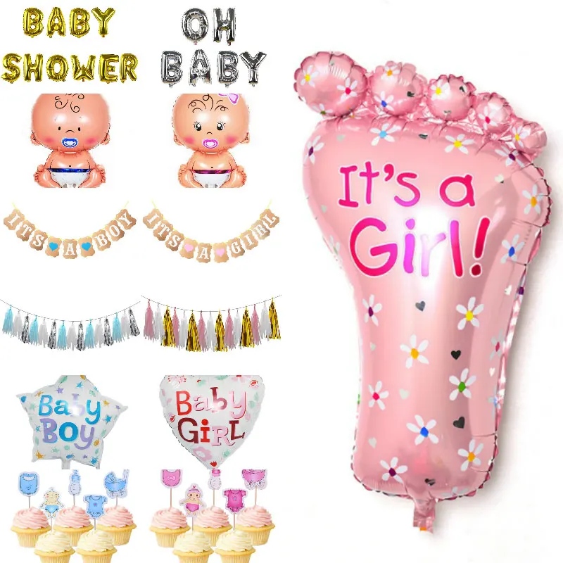 16inch Foil Balloons Baby Shower Boy Girl Gender Reveal Rose Gold Balloons Babyshower Paper Tassel Party Supplies Kid Decoration