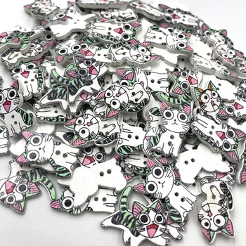 

New 100pcs Lovely Cat Painted Wooden Decorative Buttons Wood ButtonFor Scrapbooking Craft Sewing Supplies 26*17mm WB366