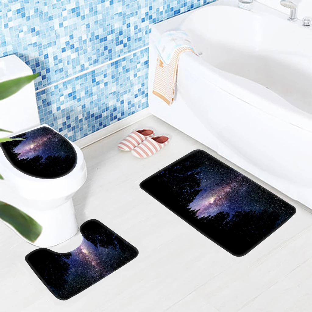 3pcs Bathroom Mat Sets Forest Milky Way From Earth Pattern Bath Anti Slip Rug and Toilet | Дом и сад