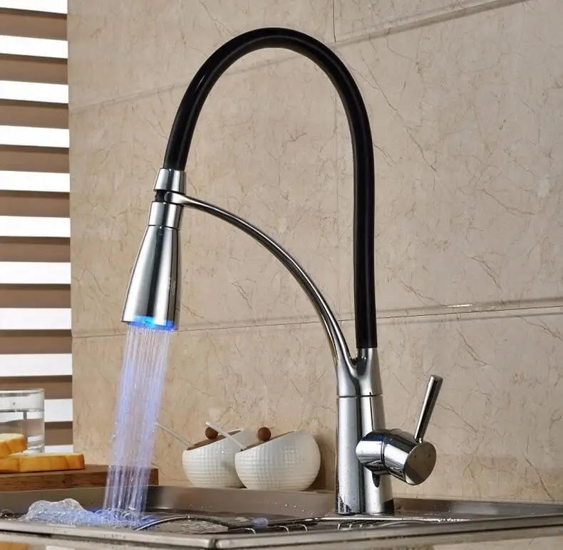 

Free ship CHROME single hole pull out kitchen faucet Mixer tap deck mounted