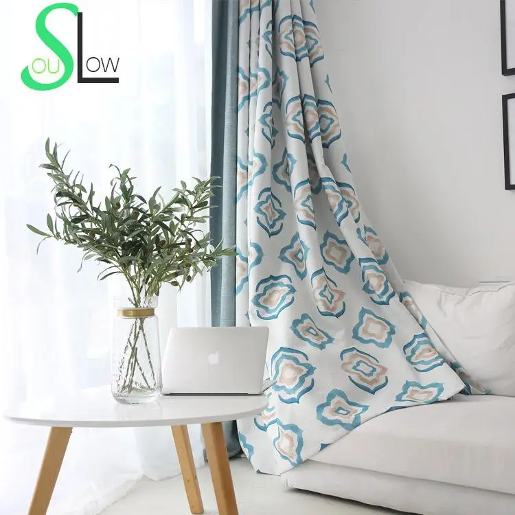 

Slow Soul Blue White Tulle New Thick Shade Printing Curtain Bedroom Curtains For Living Room Kitchen Fabrics Baby Rideau Rideaux