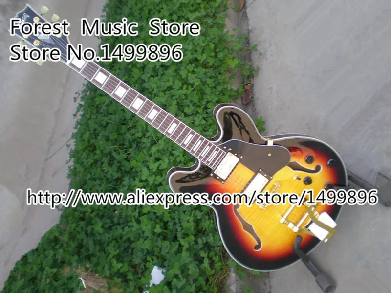 Chinese Golden Hardware Suneye Jazz Electric Guitar Vintage Sunburst Tiger Flame Hollow Guitarra Body From Chinese Factory Chinese Golden Hardware Suneye Jazz Electric Guitar Vintage Sunburst Tiger Flame Hollow Guitarra Body From Chinese Factory