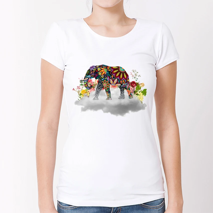 Fashion Floral Elephant T Shirt Women's Mandala Animal Printing T Shirt