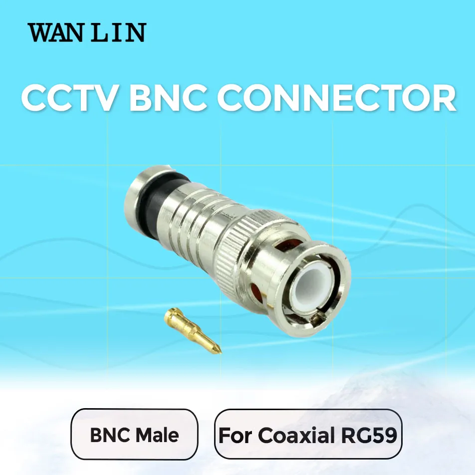 

WANLIN 10PCS Compression BNC Connector Male CCTV Coax RG59 Cable Connectors BNC Connector for CCTV Surveillance System Kit