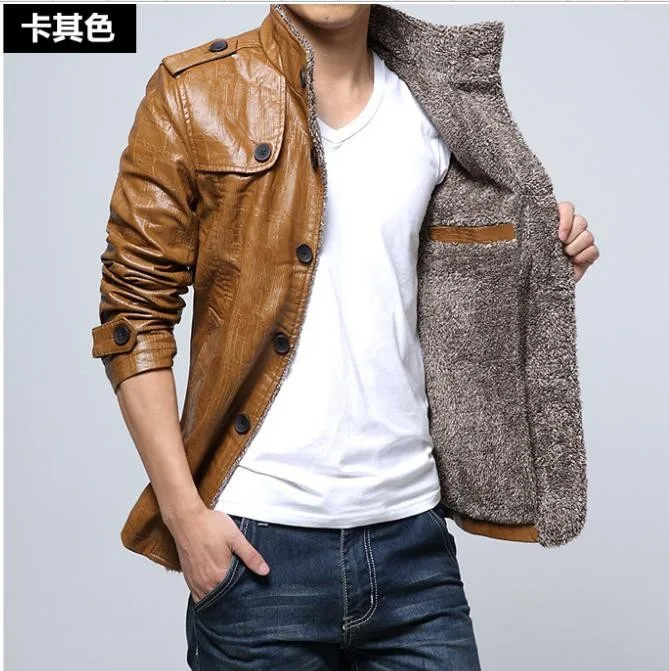 Пальто Для мужчин повседневная кожа кожаная куртка с лацканами однотонные Новые Модные Топы