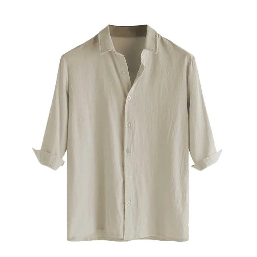 2019 Men's fashion surfing shirt solid color cotton cropped sleeve shirt swimming suit for men long camisa camiseta  surf 30J22 (9) - 副本