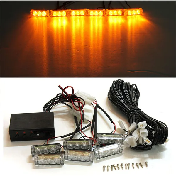 2016 New Car 12V 6 Amber LED Flashing Grill Lights Bar Strobes Warning
