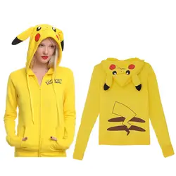 Япония Аниме Прохладный Покемон куртка Пикачу с капюшоном Толстовка Косплей Костюм одежда желтый