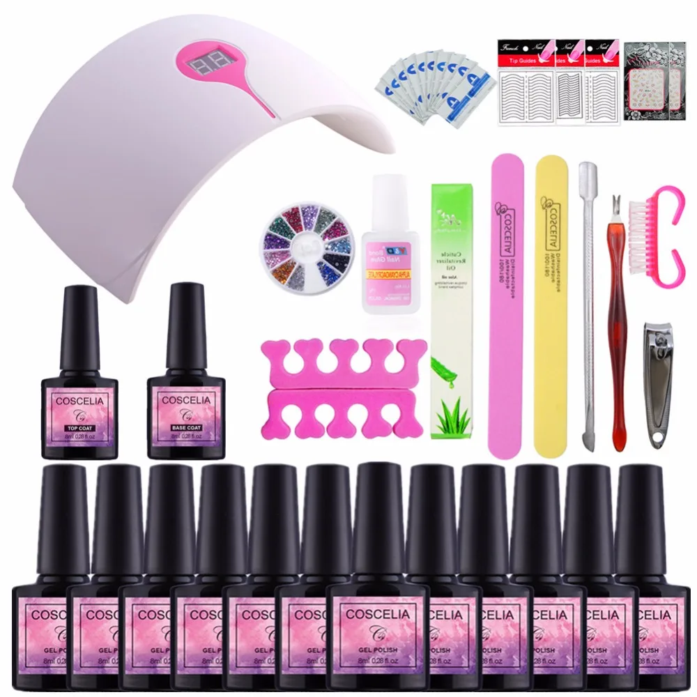 

Nail art Set UV LED Lamp dryer 12 Color nail Gel polish uv gel varnish Nail Polish top base coat manicure tools set nail kits