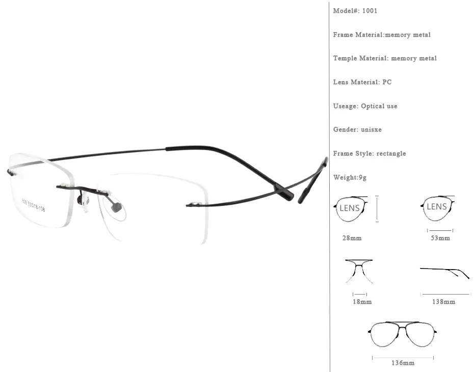 SPITOIKO 1001-50 шт/лот без оправы hingless очки с титановой оправой 9 цветов выбрать от близорукости, по рецепту очки
