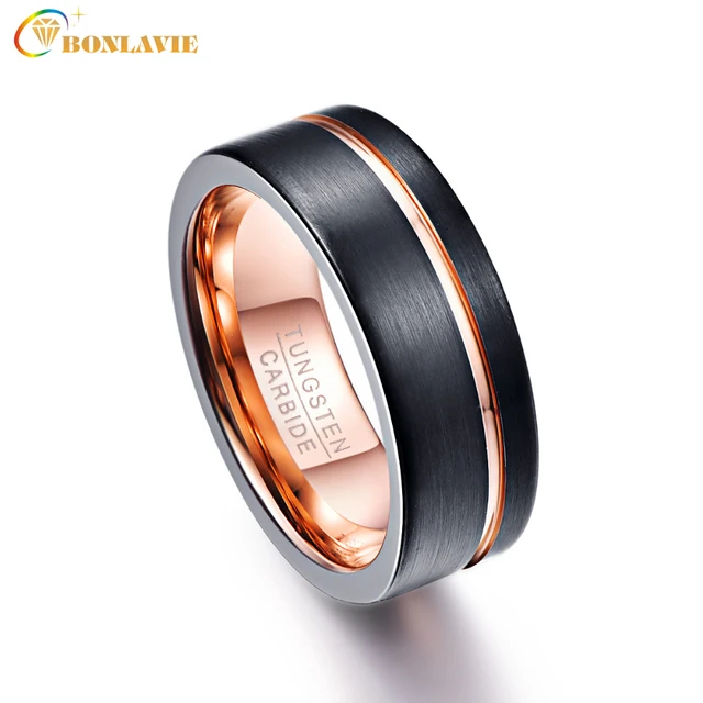 Bonlavie Men S 8mm Black Matte Finish Tungsten Carbide Rings Rose Bonlavie Men S 8mm Black Matte Finish Tungsten Carbide Rings Rose Gold Color Groove Wedding Bands