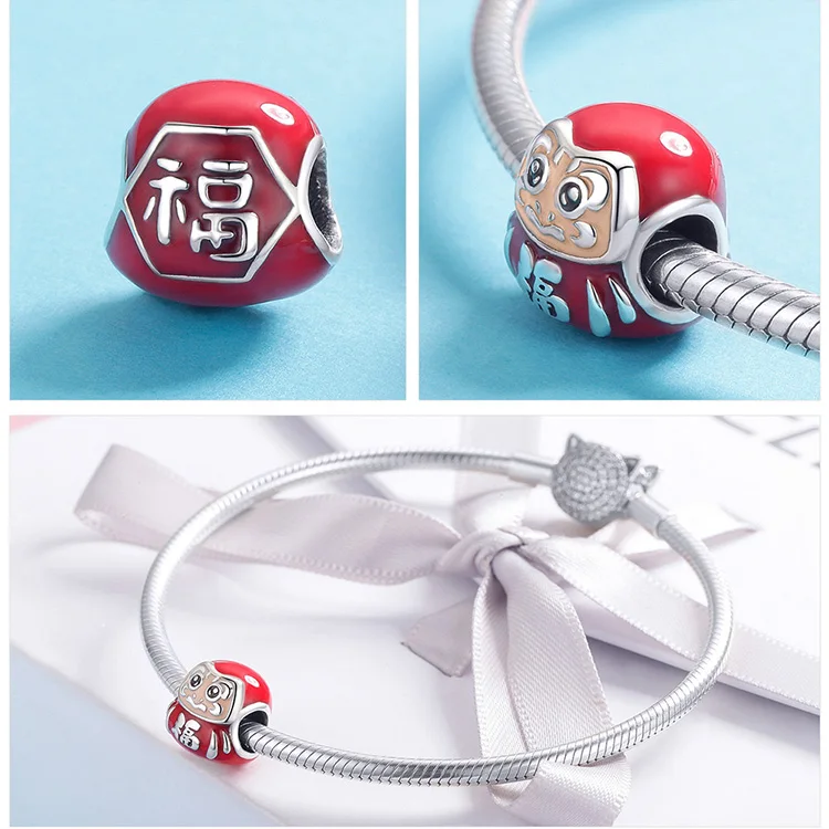 Китайский год красный DIY бисер BISAER 925 пробы Серебряный фонарь мышь кои серебряные подвески бусины подходят Pandora браслет