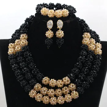 

Splendid Black Crystal Nigerian African Wedding Bridal Jewelry Set Gold Costume Lady Bridal Ball Jewelry Set Free Shipping QW048