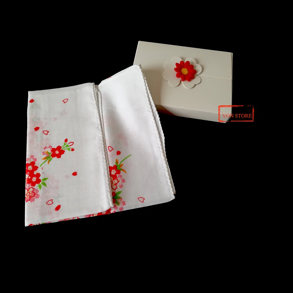 Blue and White Cat Japanese Handkerchief