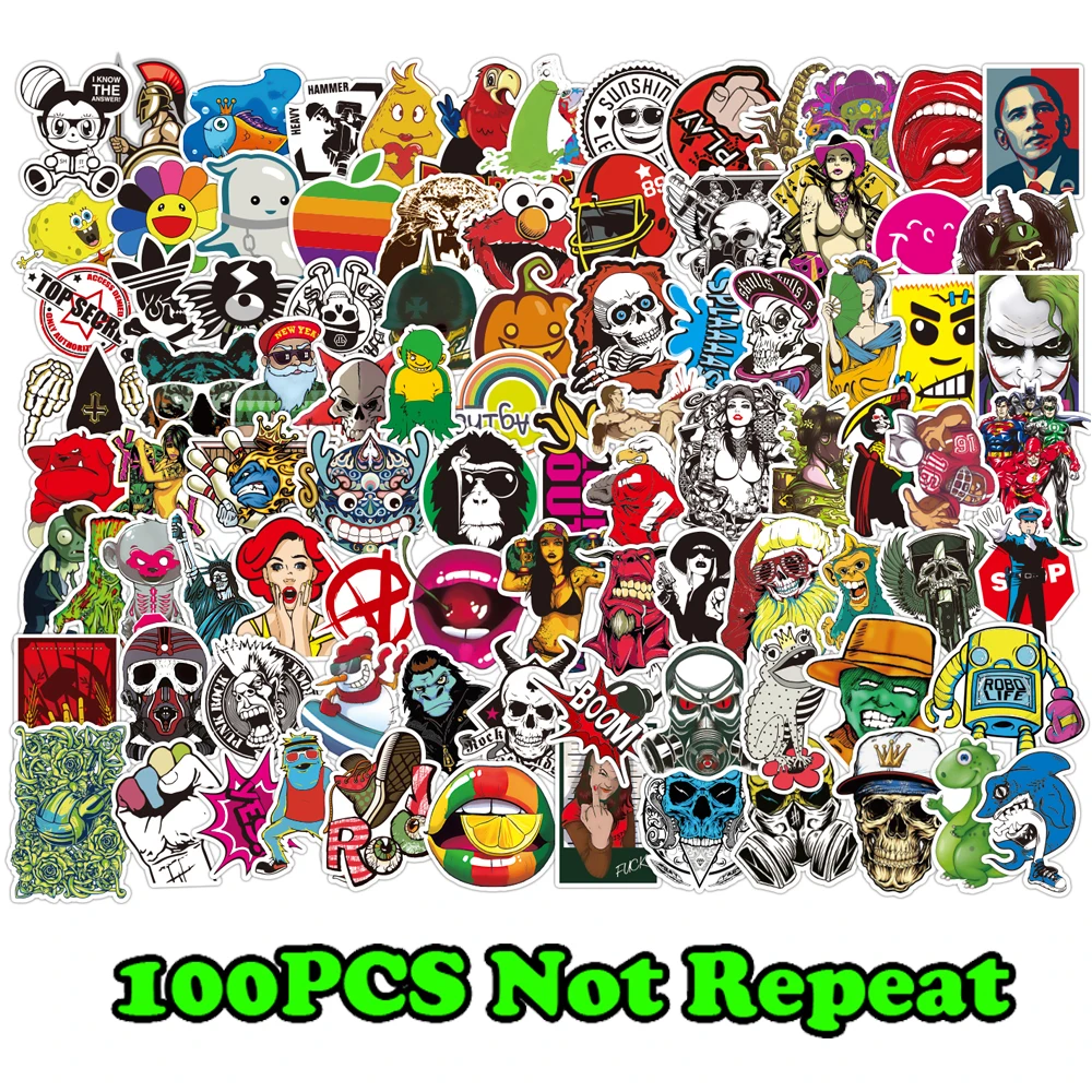 

100 Pcs Mixed Stickers for Luggage Laptop Decal Toys Bike Car Motorcycle Phone Snowboard Funny Doodle Cool DIY Sticker For Gift