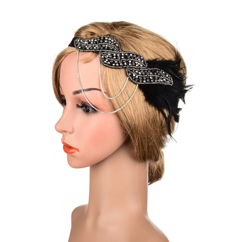 

1920s Gatsby Flapper Feather Headband 20s accessories Crystal Beaded Wedding Headpiece Hair Accessories