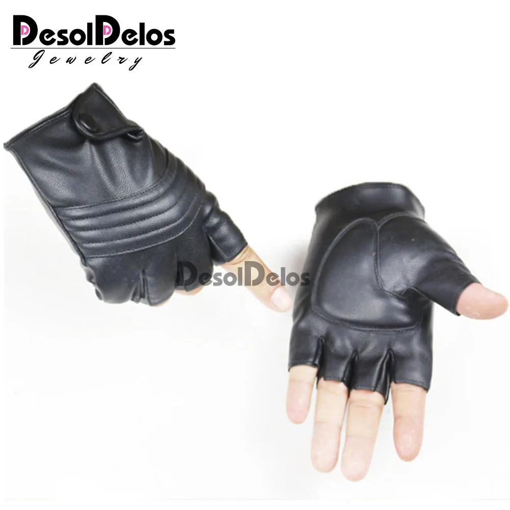 New Leather Gloves Round Nail Luva Punk Hip-hop Half-finger Motociclista Tactical Gloves Without Fingers 2019