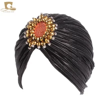 New lady Luxury Metallic Shinny Ruffle Turban hijab Head Wrap Women gold diamante Marriage Cap New lady Luxury Metallic Shinny Ruffle Turban hijab Head Wrap Women gold diamante Marriage Cap