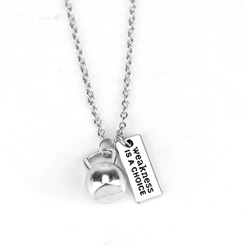 

WEAKNESS IS A CHOICE Kettlebell NECKLACE Weights and Fitness Pendant Crossfit Charm Jewelry Weightlifting for Best Friend