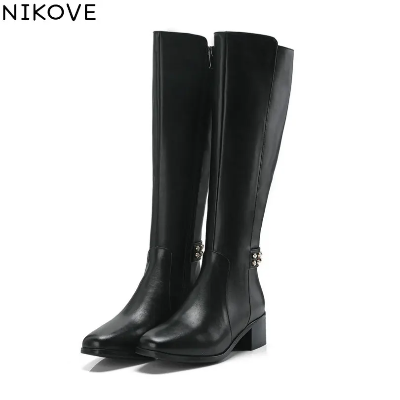 

NIKOVE 2019 Women Boots Autumn Spring Boots Genuine Leather Over The Over The Knee Boots Round Toe Casual Size 33-39