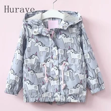 Hurave New Hot Girls Coat for children Trench horse printing coat kids Hooded clothes drawstring