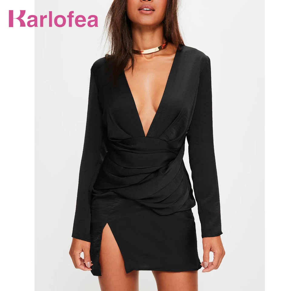 

Karlofea Women Long Sleeve V Neck Everyday Dress Fashion Panelled Shift Mini Dress Black Orange Satin Elegant Outfits New Dress