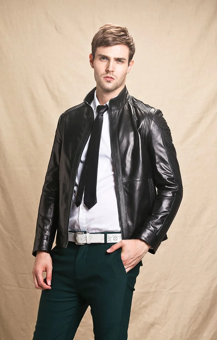 Men\'s high quality Sheepskin Leather Jackets Coat Men\'s jacket Motorcycle jacket Coat parka Men\'s leather python skin Warm (3)