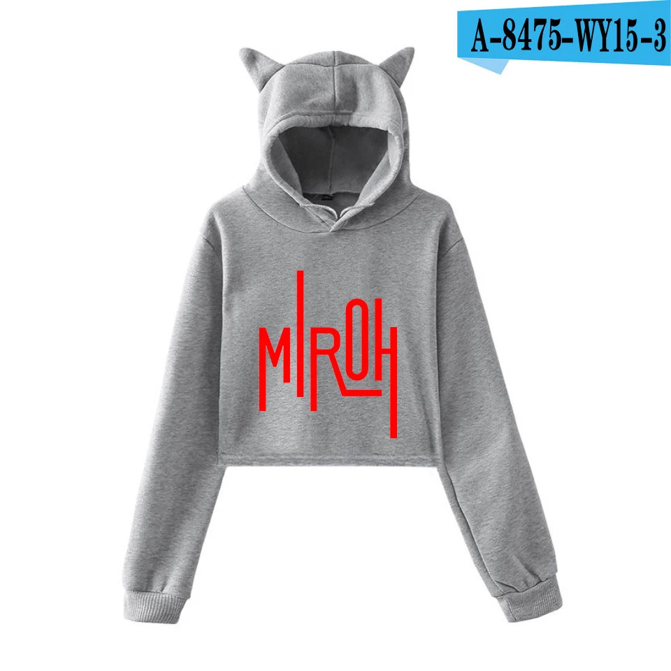 Stray Kids Kpop Cat/укороченные толстовки для женщин; Модный пуловер с капюшоном и длинными рукавами; укороченные топы; хит модных продаж; уличная одежда - Цвет: grey