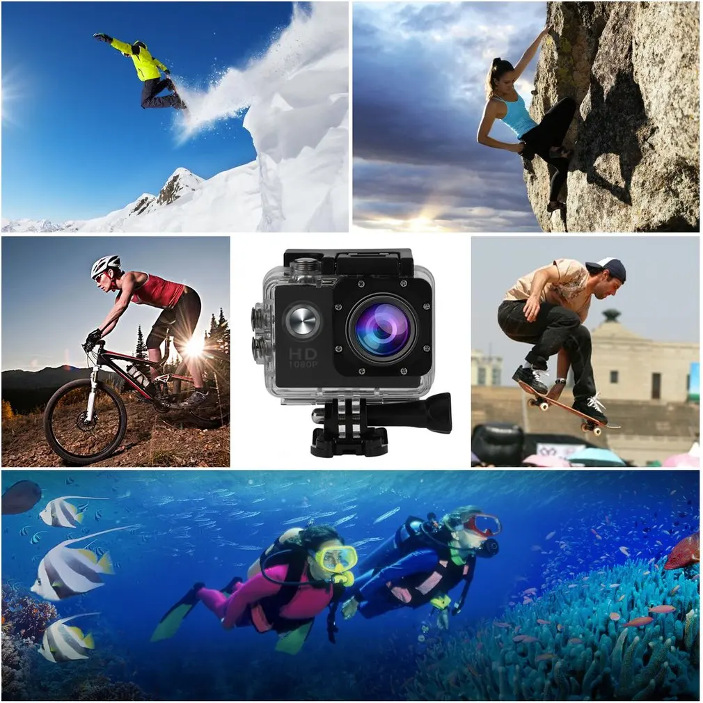 Камера спортивная камера Full HD 1080 P 30 m Водонепроницаемая 2,0 дюймов ЖК-экран Мини спортивная DV видеокамера с Cam аксессуары