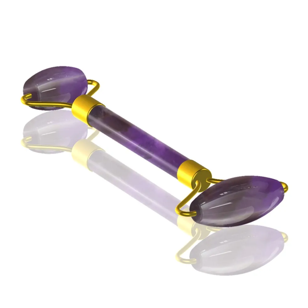 Нефритовый ролик Gua Sha набор натуральный аметист камень массажер для лица Фиолетовый Нефритовый ролик массаж скребком гуаша инструмент для массажа лица с коробкой - Цвет: Roller Without Box
