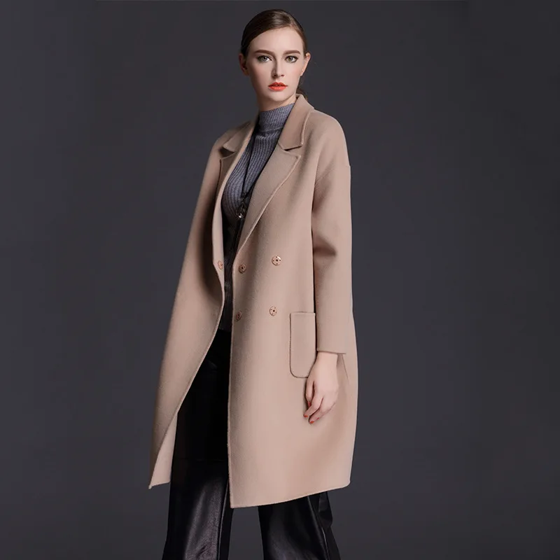 2016 New 2016 Women Long Coat Double 90Wool Blend Cashmere Overcoat Woolen Outerwear 10