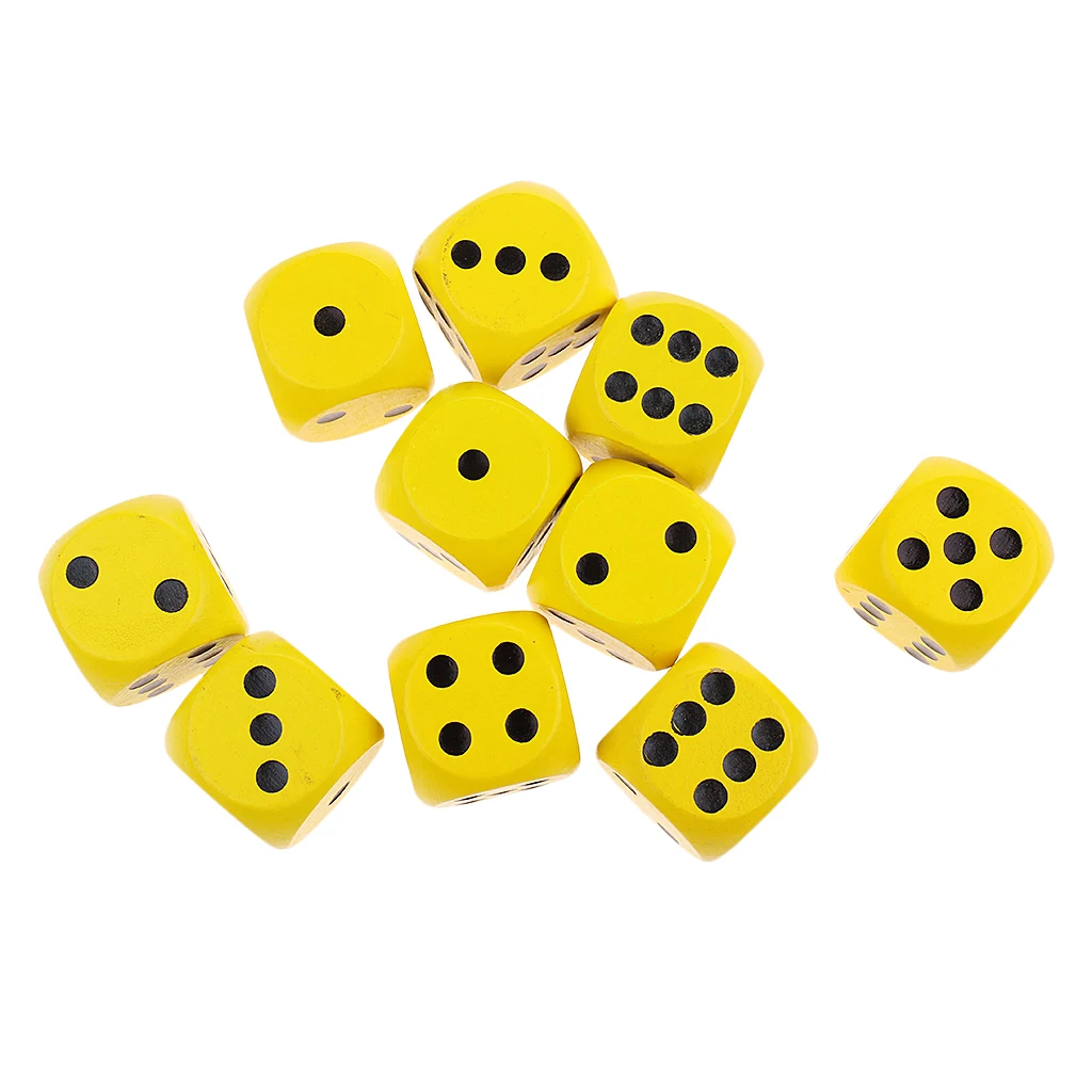 MagiDeal 10Pieces Wooden Dice D6 Six Sided Dotted Dice for Dungeons and DragonsTable Board Games