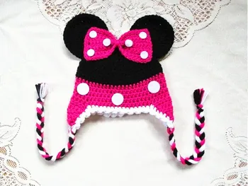 

free shipping,Hot Pink Minnie Crochet Hat ,handmade crochet baby hat, girl cartoon hat children's beanie cap Photo Prop 0-6years