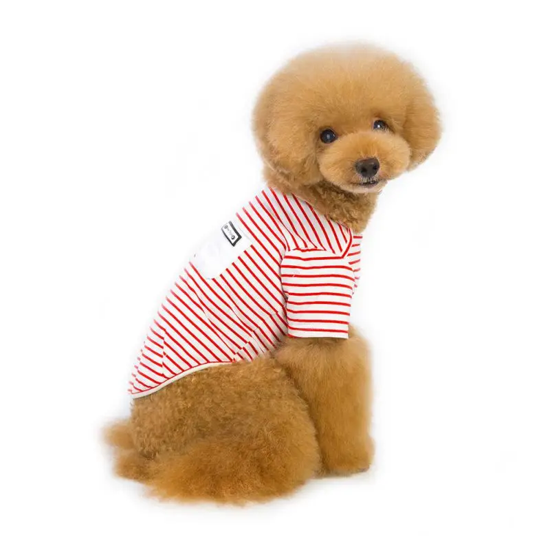 Одежда для маленьких собак, футболка для собак, милая футболка с терьером, дышащий жилет для домашних животных, летний мультяшный полосатый жилет