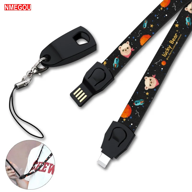 

Cell Phone Lanyard Cords Cartoon Detachable Neck Wrist Strap Charging Cable for IPhone Type-c Micro Usb Keychain Phone Keycord