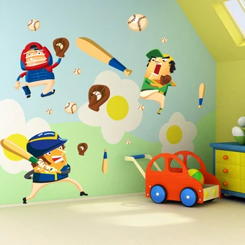 

New Arrival Vinyl Wall Stickers Cartoon Baseball Player Home Decor Wall Decals for Kids Boys Rooms Wallpaper sports room decor