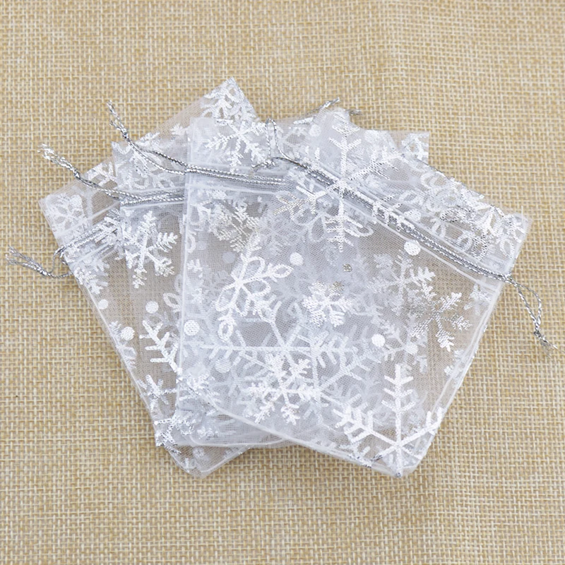 100pcs/lot White Organza Bags 10x14cm Small Christmas Jewelry Packaging