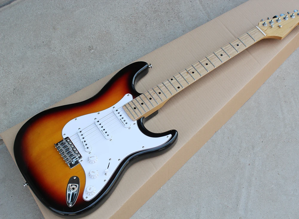 

Tobacco Sunburst Electric Guitar with White Pickguard,SSS Pickups,Maple Fretboard,Chrome Hardwares,offering customized services