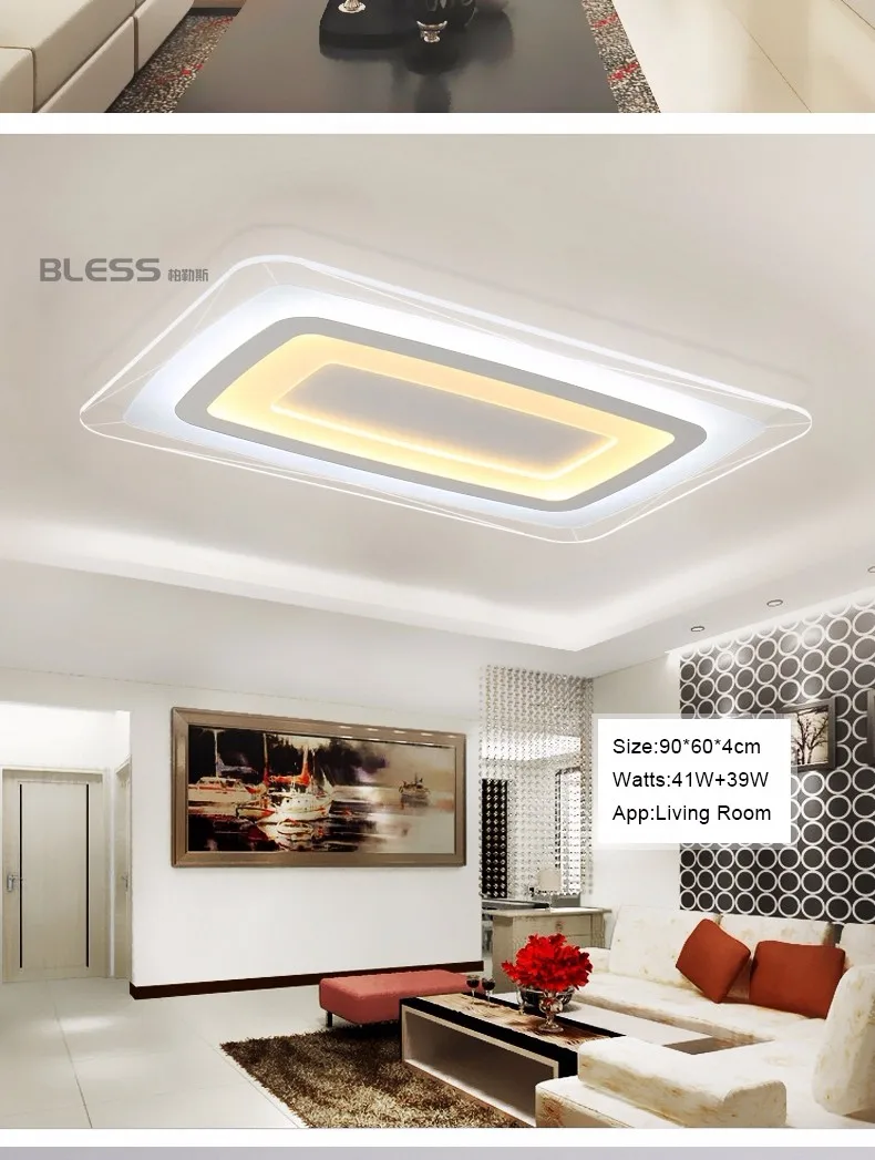 Remote control Surface Mounted Modern Led Ceiling Lights lamparas de techo Rectangle acrylic led Ceiling lights lamp fixtures