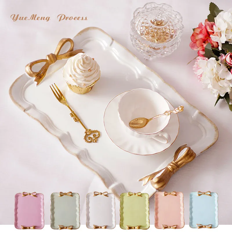 

Bow Cake Dish Storage Dessert Plate Square Trays Rectangular Kitchen Storage Tray Home Decoration