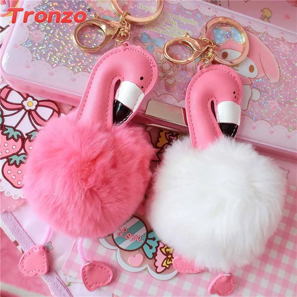 

Tronzo Pompom Flamingo Keychain Flamingo Decoration Cute Pompom Flamingo Key Ring Hanging Birthday Party Decorations Kids Favors