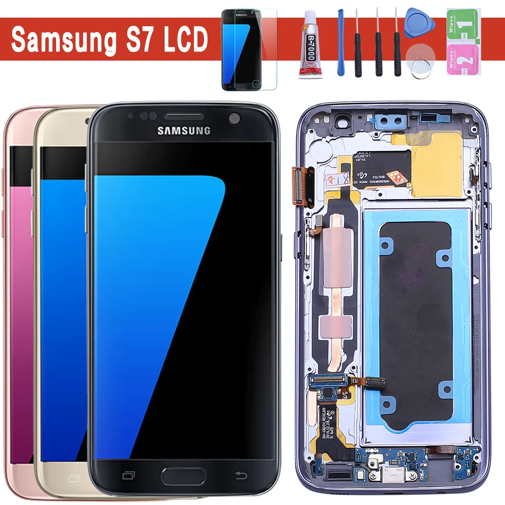 

ORIGINAL 5.1'' SUPER AMOLED Display for SAMSUNG Galaxy S7 LCD G930 G930F Touch Screen Digitizer with Frame Replacement Parts