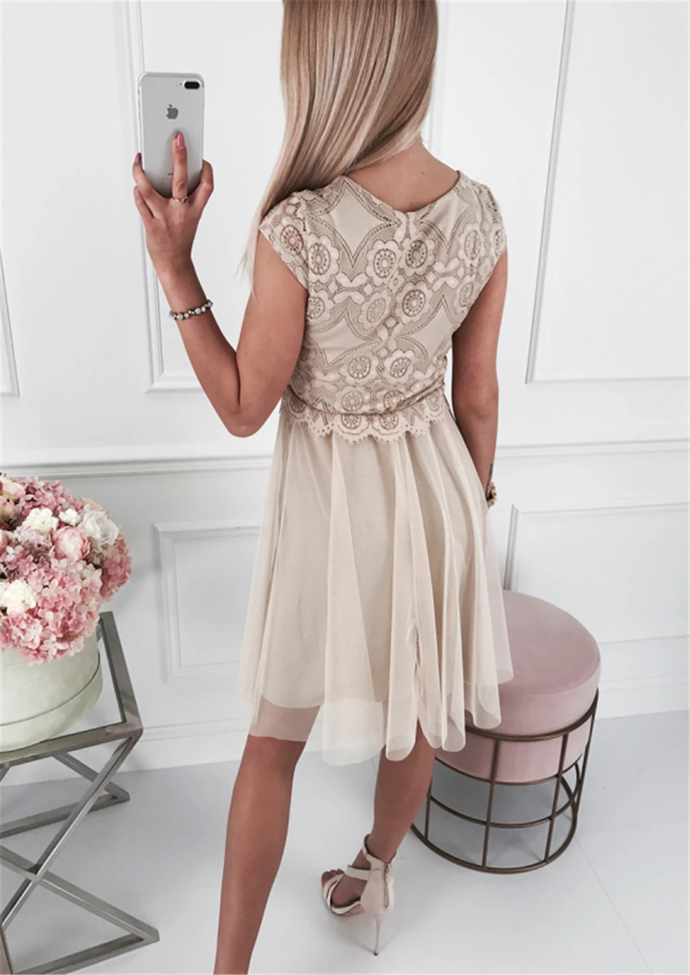 Hot New Women Summer Boho Short Midi Lace Flower Dress Evening Party Club Beach Dress Sundress Elegant Soft Dresses