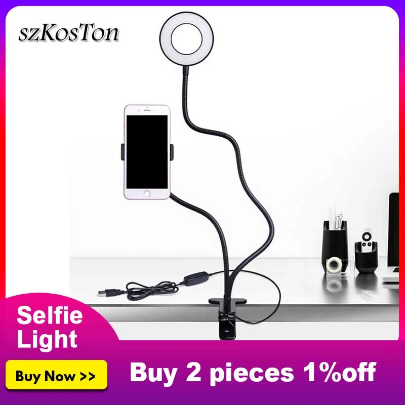 Billig 360 grad Telefon Halter Clip Halterung Lange Arm Flexible Desktop Stehen Dimmbare LED Füllen Licht Selfie Ring Licht Für Foto video