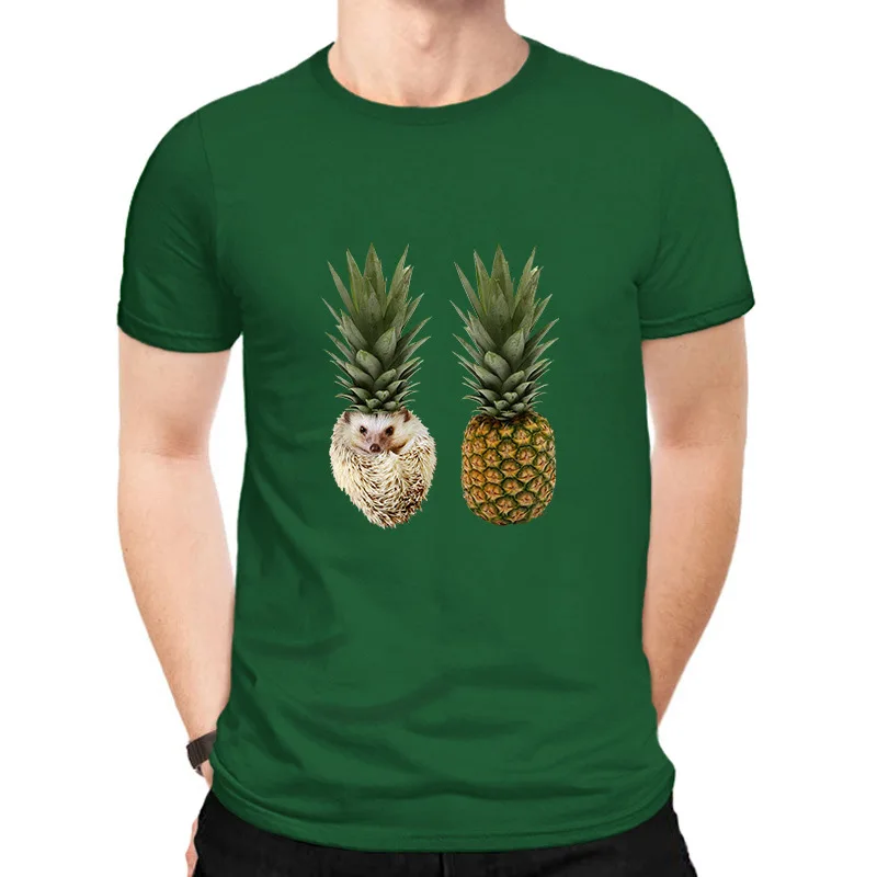 

Harajuku print men t shirt 100% cotton funny Hedgehog tee shirt cute pineapple Basic Tees Tops summer plus size cartoon T shirt