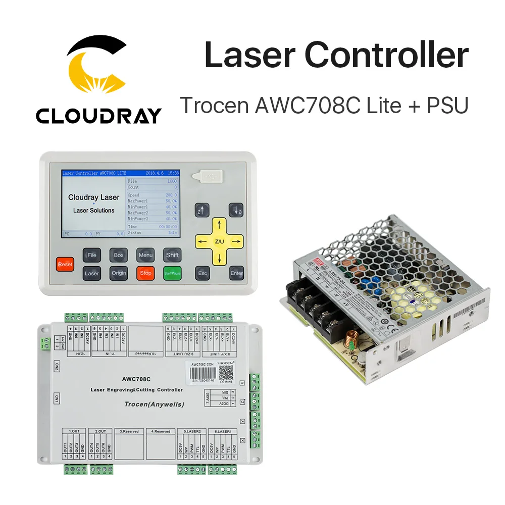 Лазерный контроллер Cloudray Trocen Anywells AWC708C Lite Co2 импульсный источник питания Meanwell 24 в 3